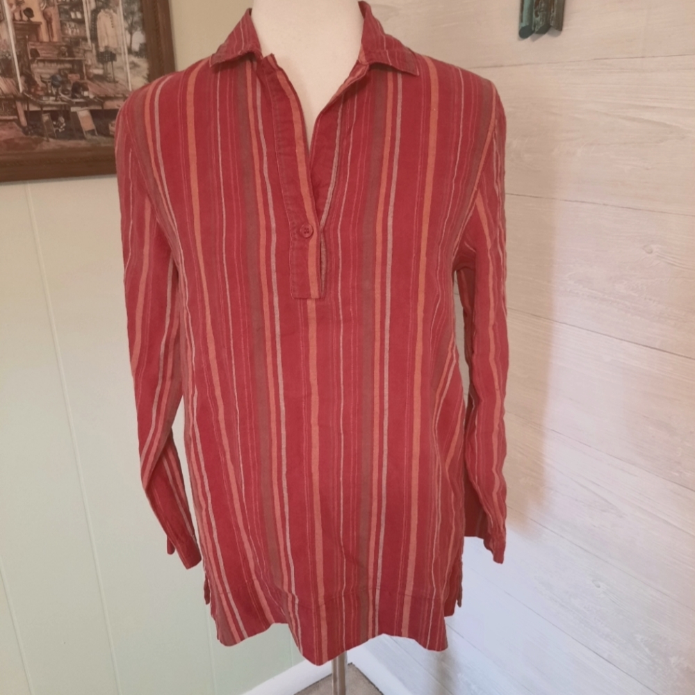 Chadwicks linen striped tunic top blouse sz 6 *R